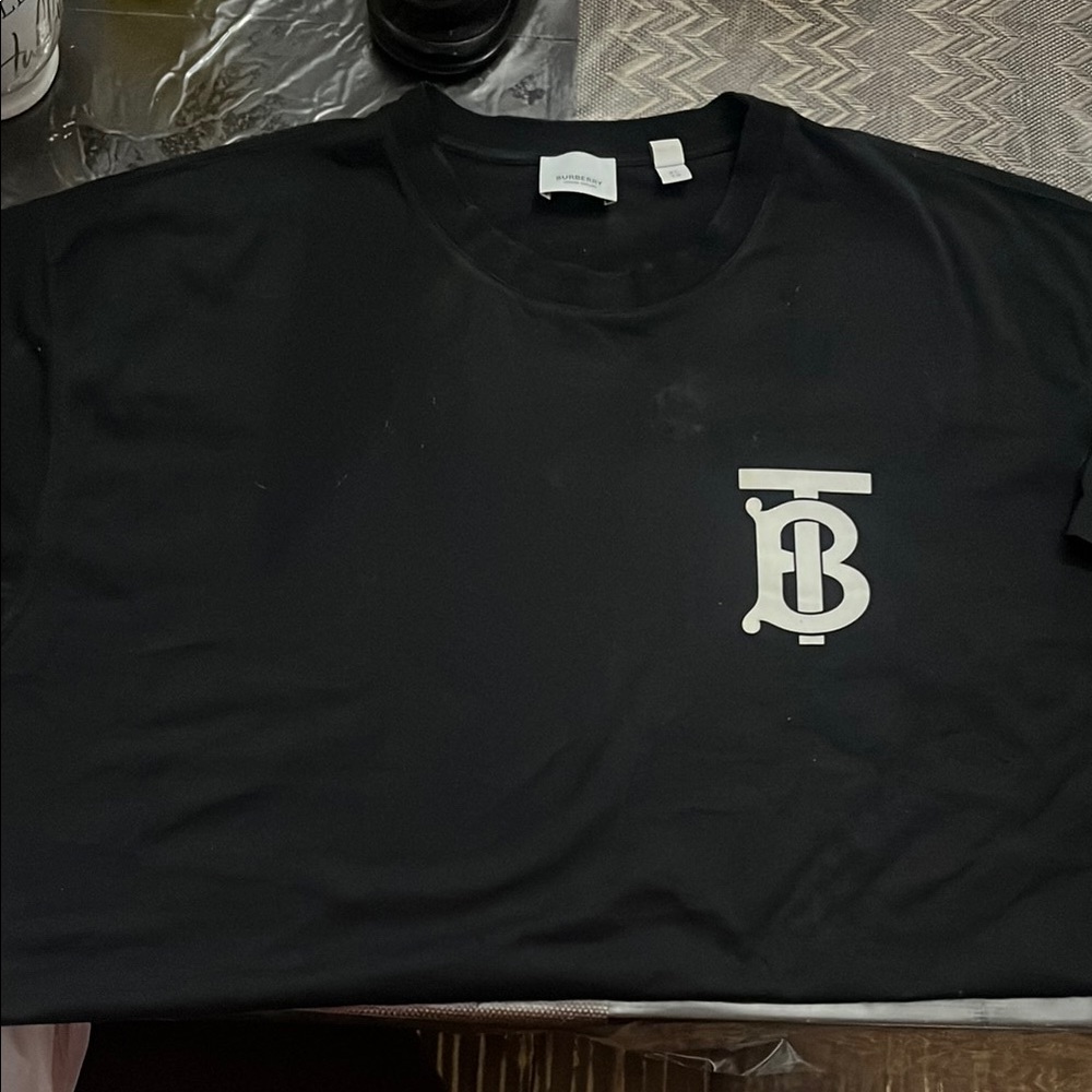 Burberry Black Short Sleeve Tee with Crisp White Prints